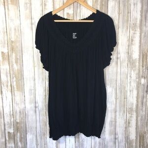Lane Bryant Lace Trim Bubble Hem Blouse 26/28 Black Plus Size Top